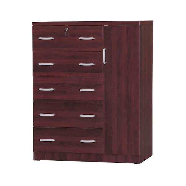 Better Home 56 x 48 x 16 in. JCF Sofie 5 Drawer Wooden Tall Chest Wardrobe, Mahogany 616859964365 - main